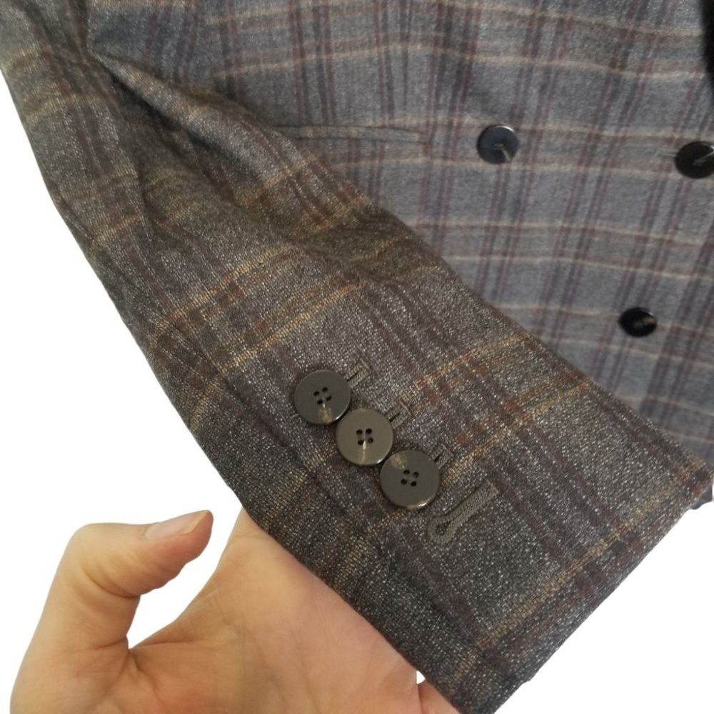 Theory Womens 6 Brown Griffin Plaid Double Breaste - Picture 5 of 11